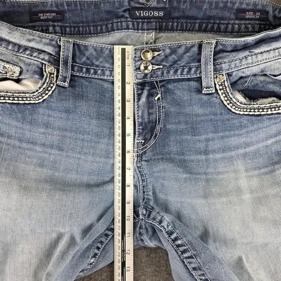 VIGOSS Bootcut Jeans Womens 24 24x33 Blue Light Wash Embellished Chelsea - Picture 9 of 10